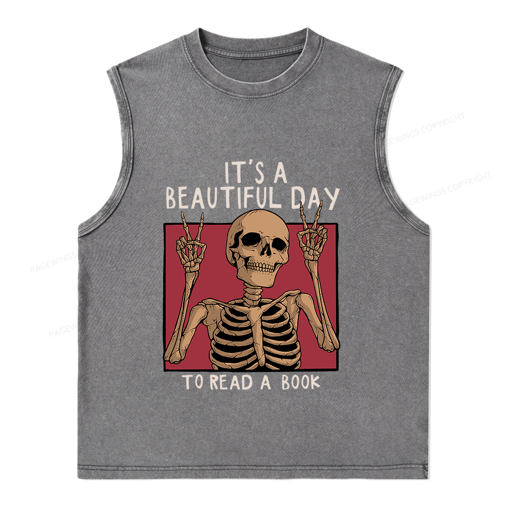 Pagewings It's A Beautiful Day To Read A Book Unisex Washed Tank Top