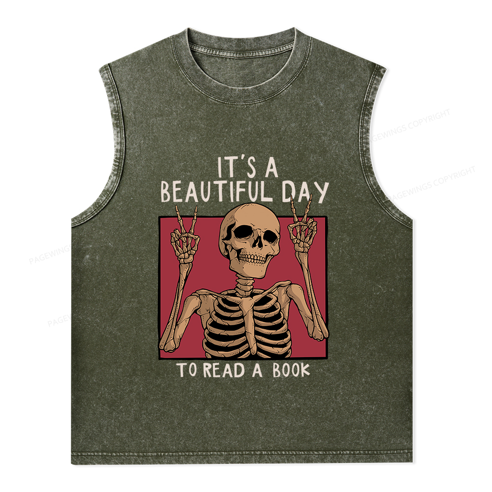Pagewings It's A Beautiful Day To Read A Book Unisex Washed Tank Top