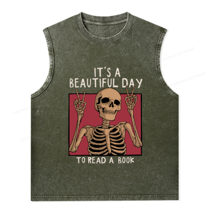 Pagewings It's A Beautiful Day To Read A Book Unisex Washed Tank Top