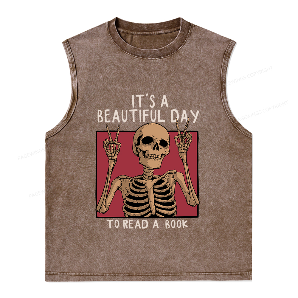 Pagewings It's A Beautiful Day To Read A Book Unisex Washed Tank Top