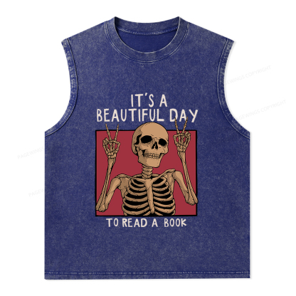 Pagewings It's A Beautiful Day To Read A Book Unisex Washed Tank Top