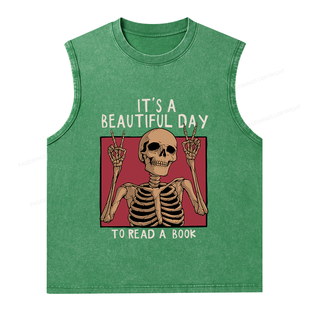 Pagewings It's A Beautiful Day To Read A Book Unisex Washed Tank Top