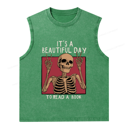 Pagewings It's A Beautiful Day To Read A Book Unisex Washed Tank Top
