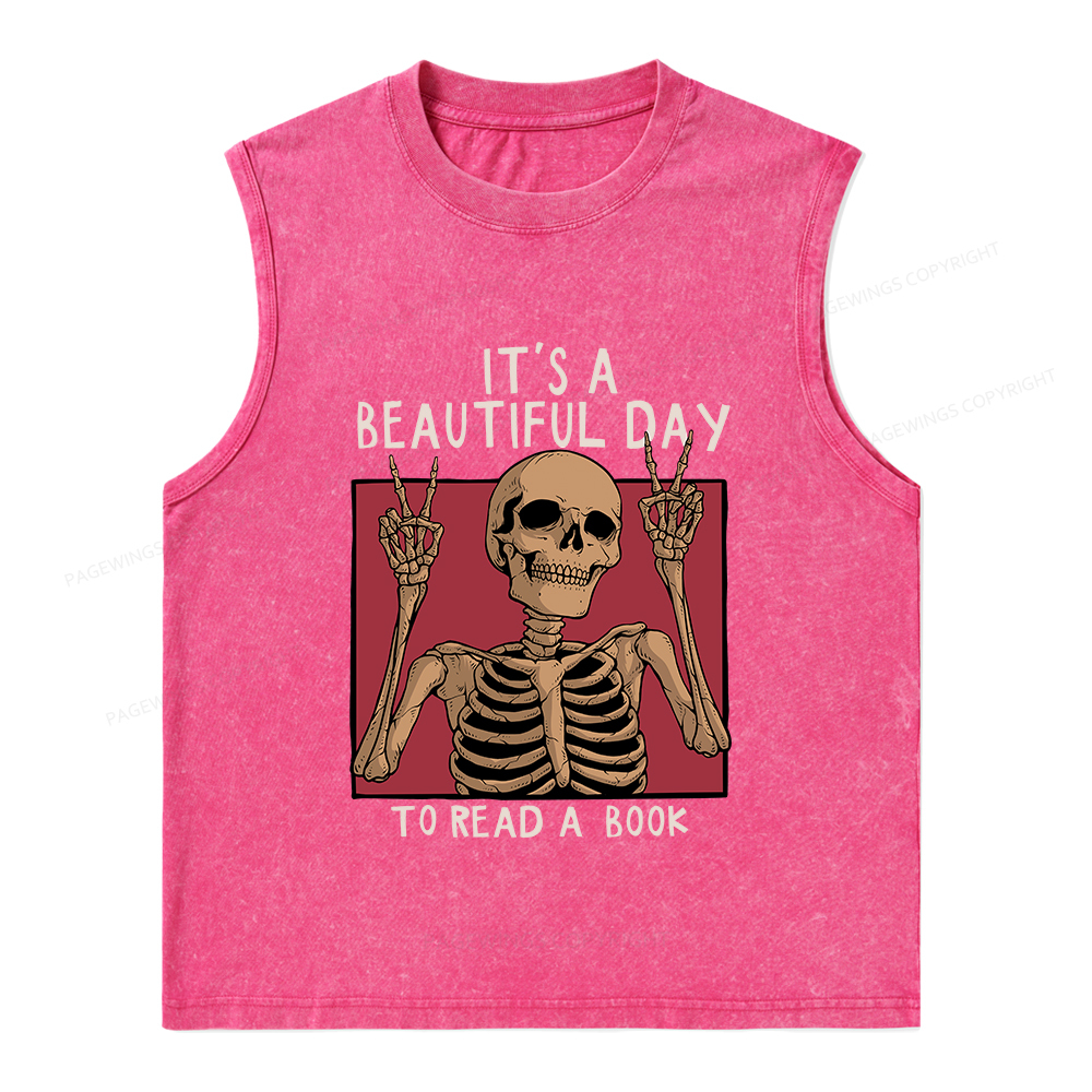 Pagewings It's A Beautiful Day To Read A Book Unisex Washed Tank Top