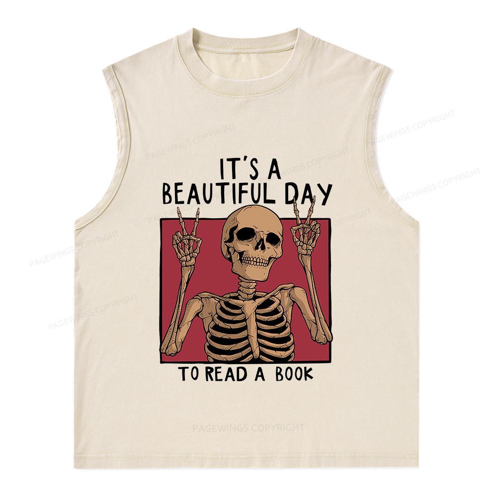Pagewings It's A Beautiful Day To Read A Book Unisex Washed Tank Top