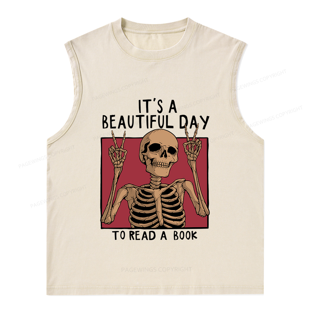 Pagewings It's A Beautiful Day To Read A Book Unisex Washed Tank Top