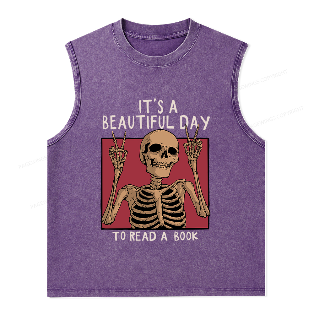 Pagewings It's A Beautiful Day To Read A Book Unisex Washed Tank Top