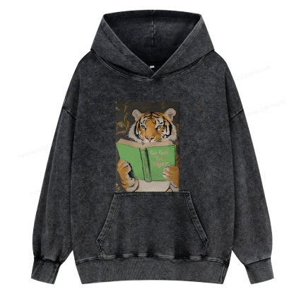 Pagewings Motivational Tiger Reading Unisex Washed Hoodie
