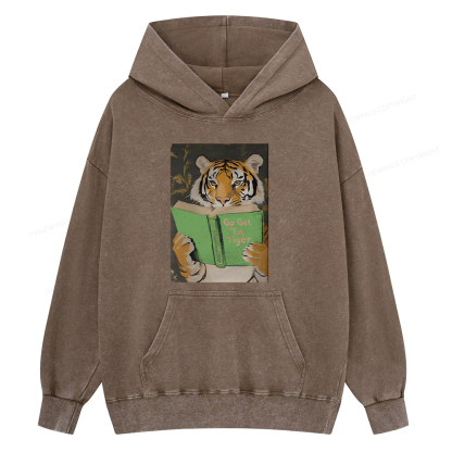 Pagewings Motivational Tiger Reading Unisex Washed Hoodie
