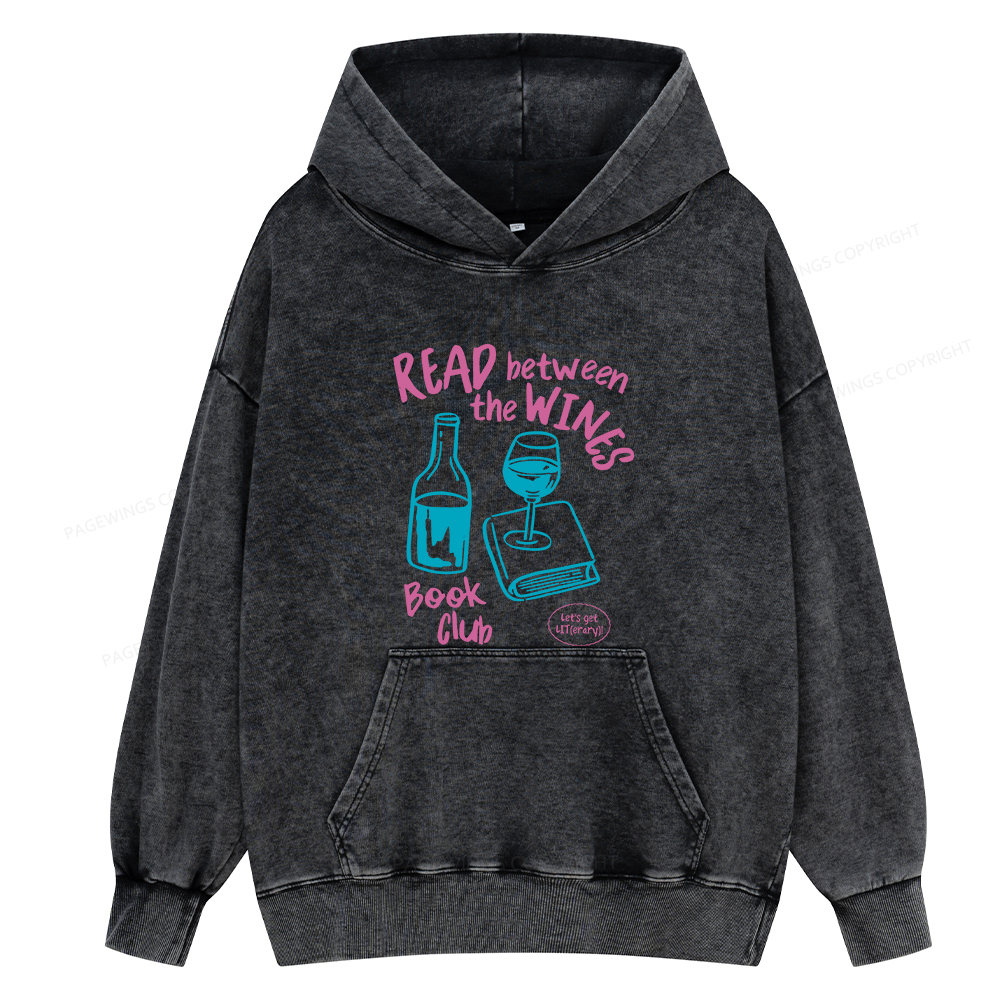 Pagewings Wine Lover Book Club Unisex Washed Hoodie