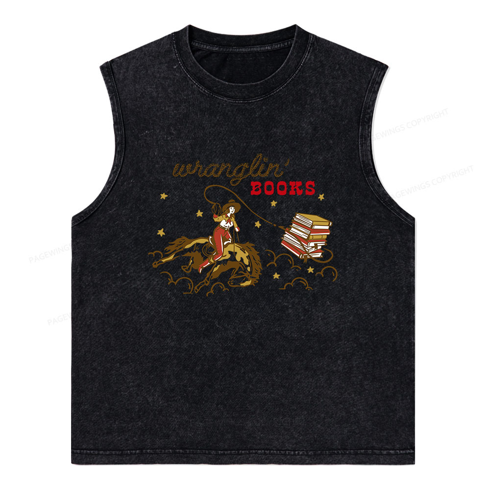 Pagewings Wranglin' Books Unisex Washed Tank Top