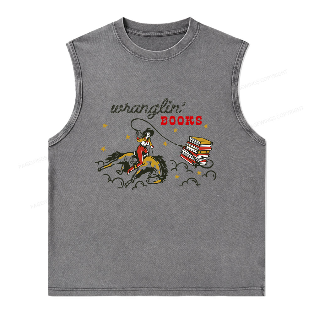 Pagewings Wranglin' Books Unisex Washed Tank Top