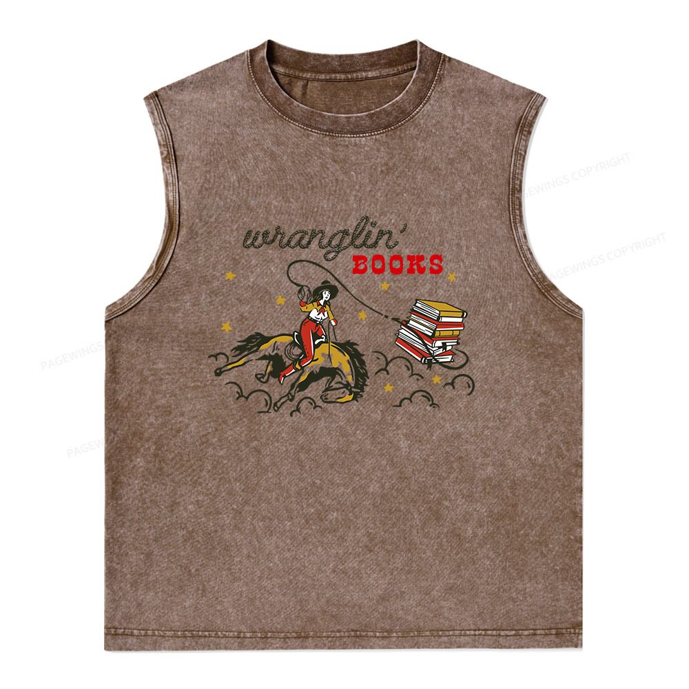 Pagewings Wranglin' Books Unisex Washed Tank Top