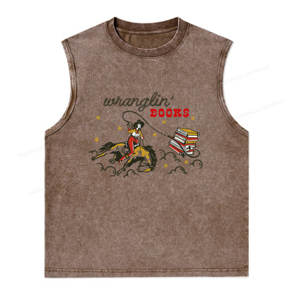 Pagewings Wranglin' Books Unisex Washed Tank Top