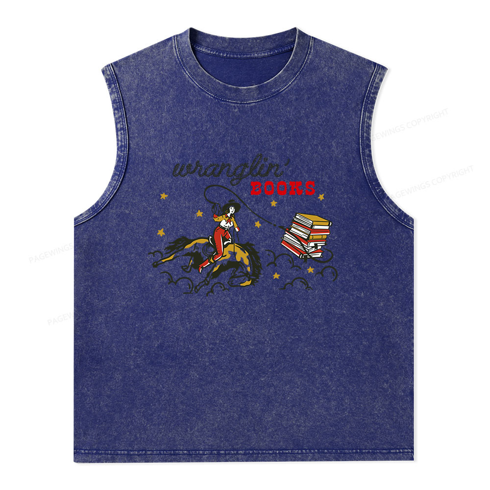 Pagewings Wranglin' Books Unisex Washed Tank Top