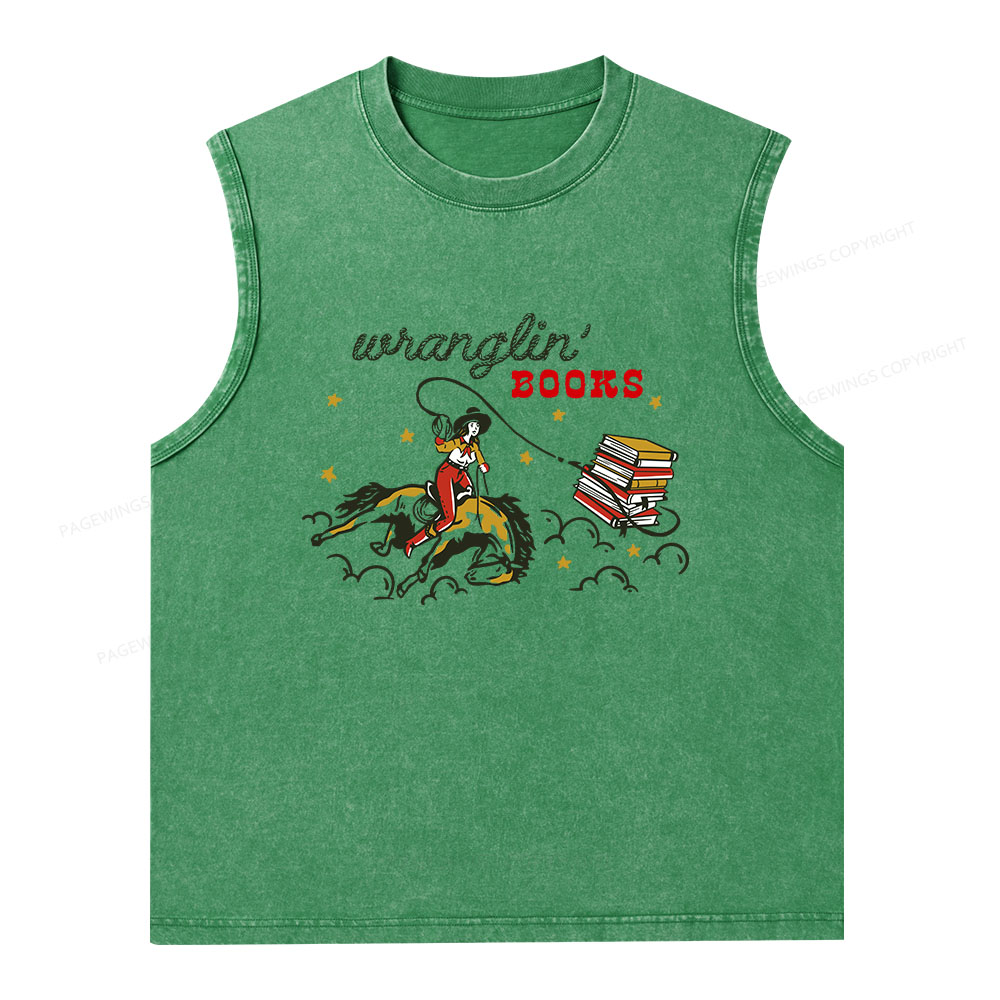 Pagewings Wranglin' Books Unisex Washed Tank Top
