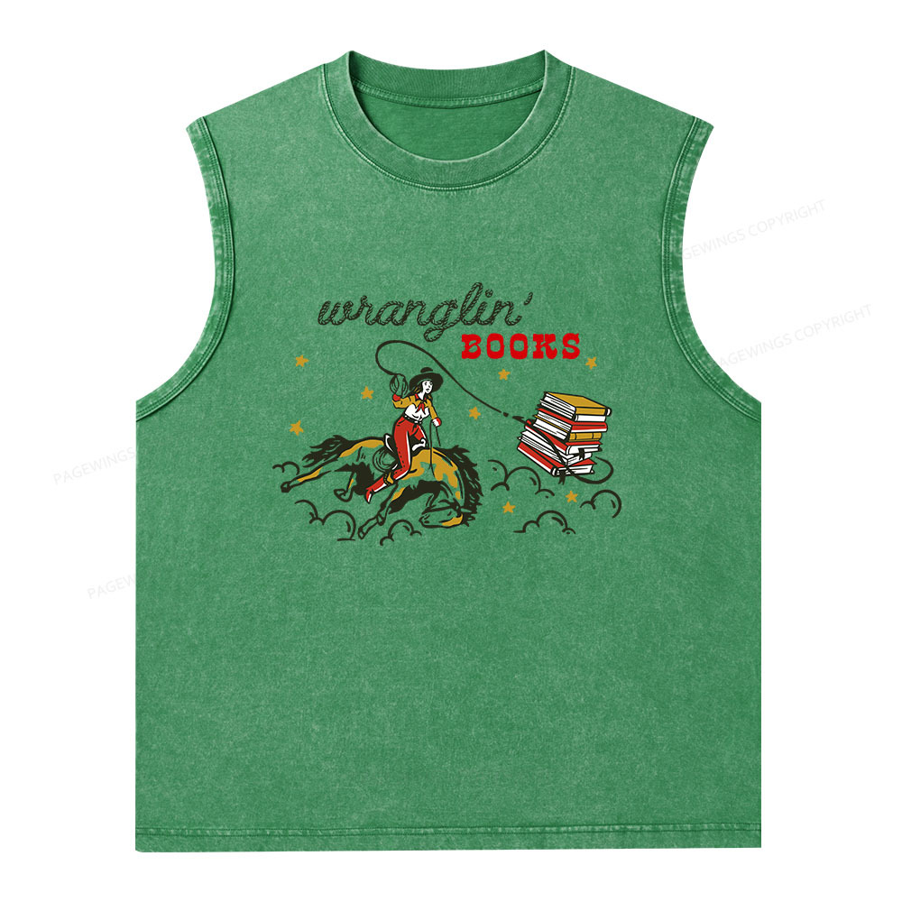 Pagewings Wranglin' Books Unisex Washed Tank Top