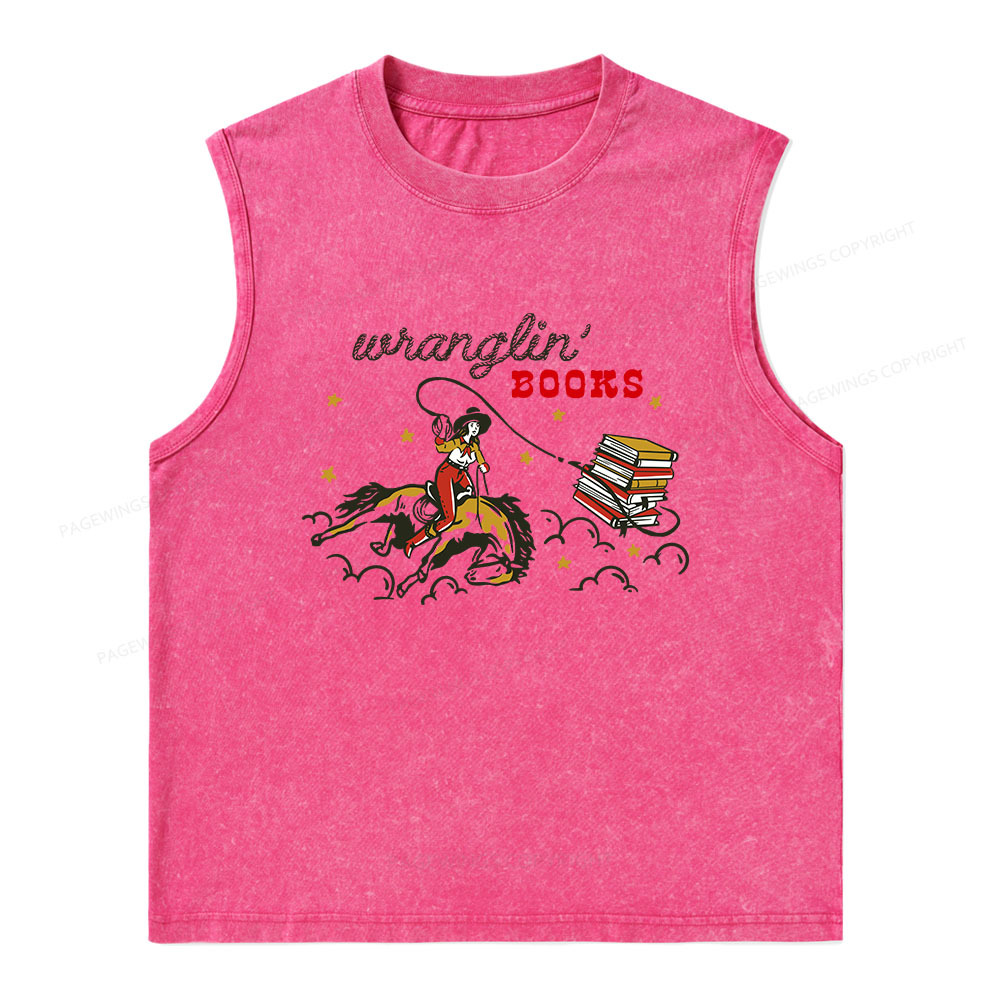 Pagewings Wranglin' Books Unisex Washed Tank Top