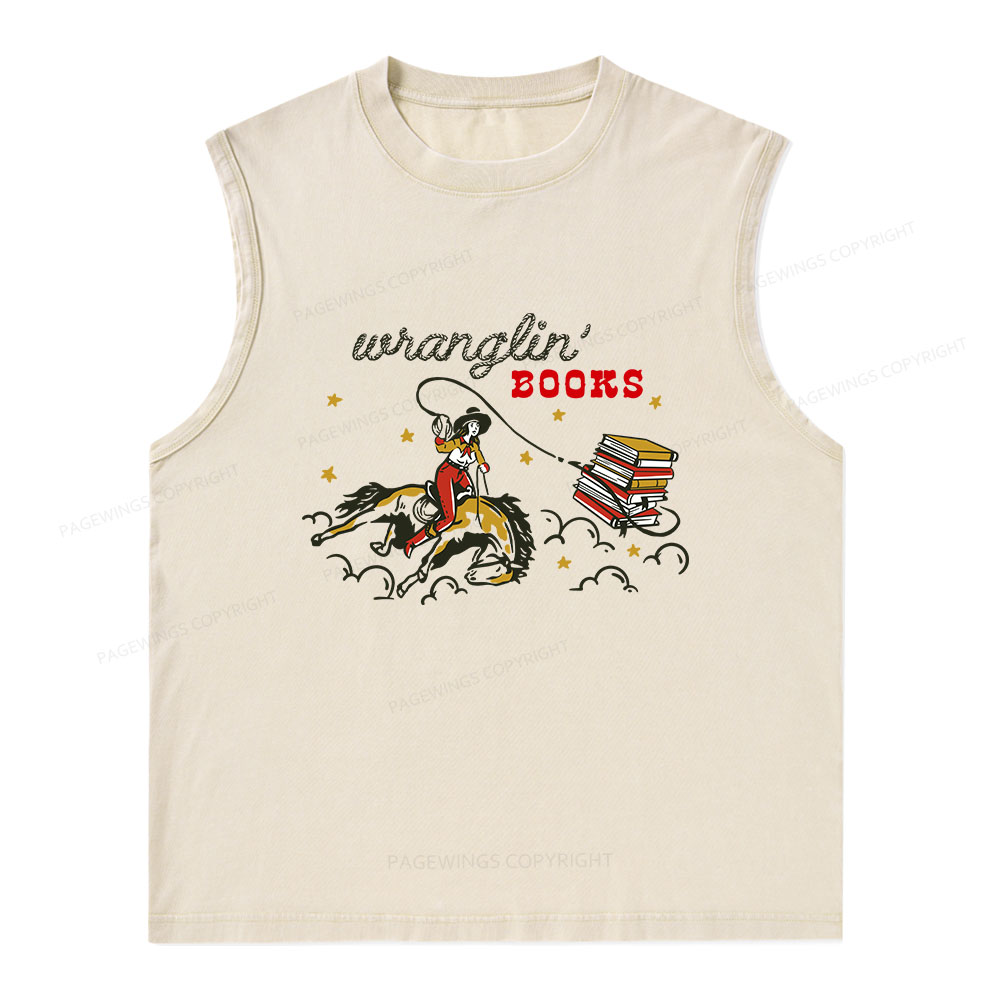 Pagewings Wranglin' Books Unisex Washed Tank Top