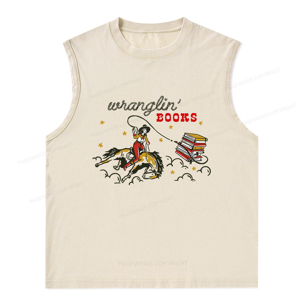 Pagewings Wranglin' Books Unisex Washed Tank Top