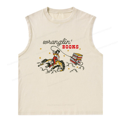 Pagewings Wranglin' Books Unisex Washed Tank Top