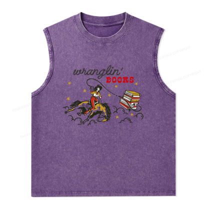 Pagewings Wranglin' Books Unisex Washed Tank Top