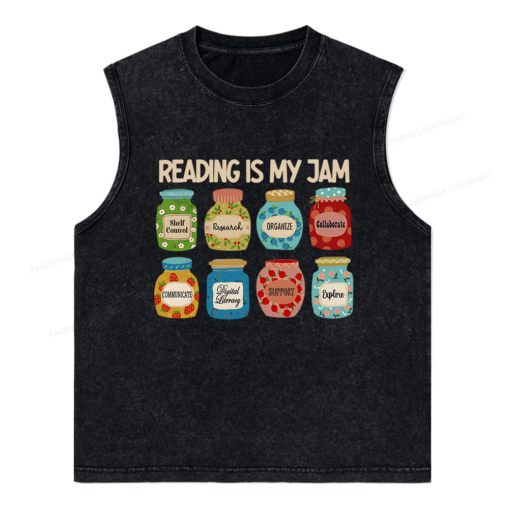Pagewings Reading is My Jam Bookworm Unisex Washed Tank Top