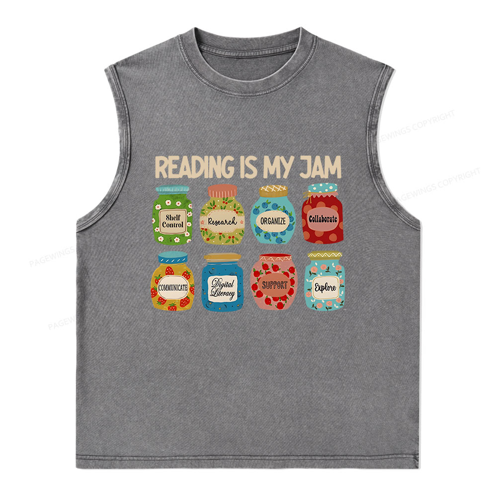 Pagewings Reading is My Jam Bookworm Unisex Washed Tank Top