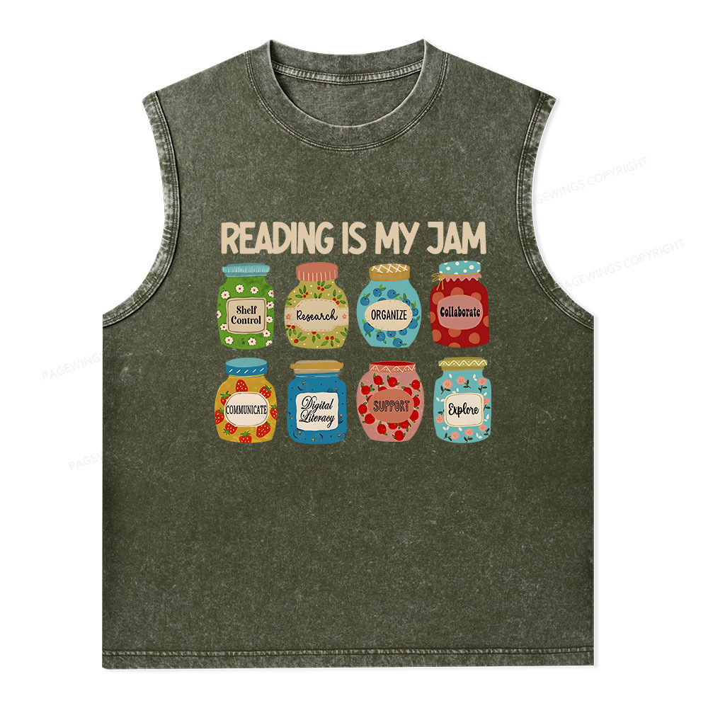 Pagewings Reading is My Jam Bookworm Unisex Washed Tank Top