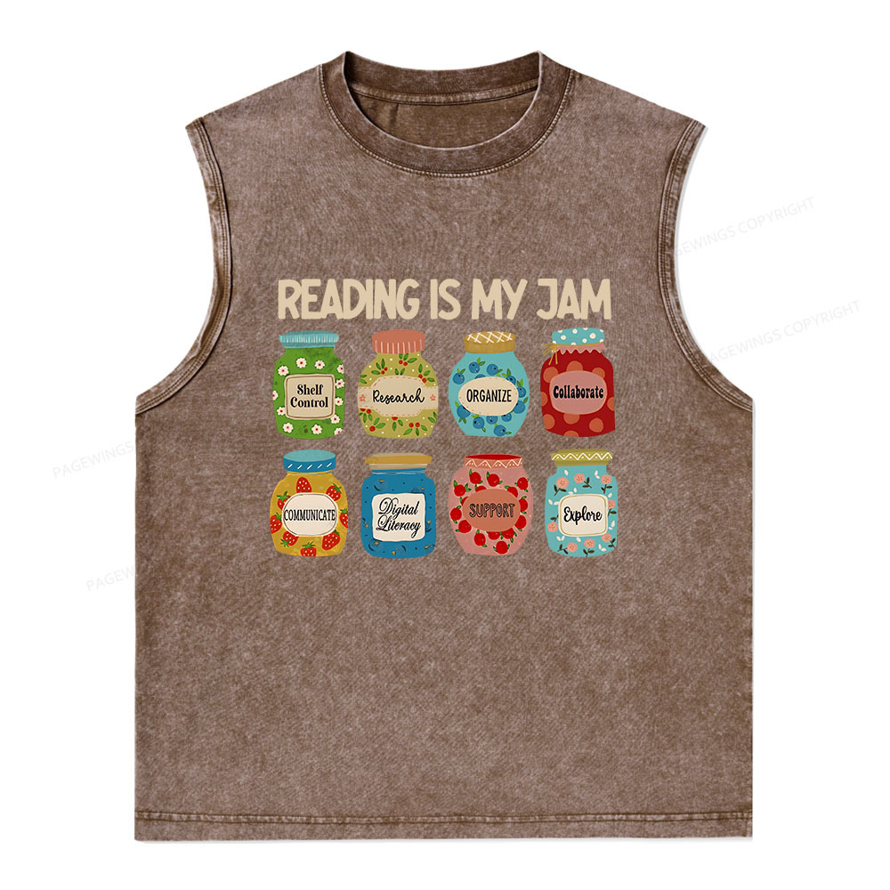Pagewings Reading is My Jam Bookworm Unisex Washed Tank Top