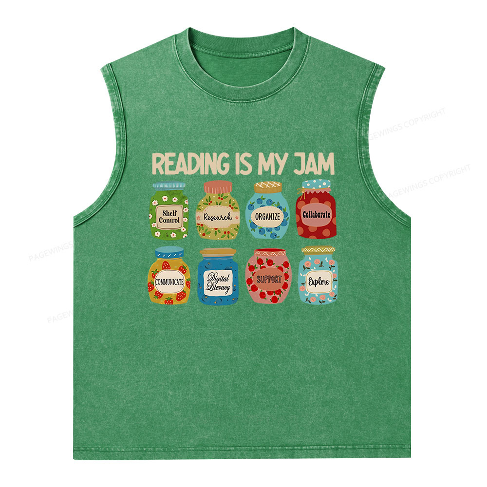 Pagewings Reading is My Jam Bookworm Unisex Washed Tank Top