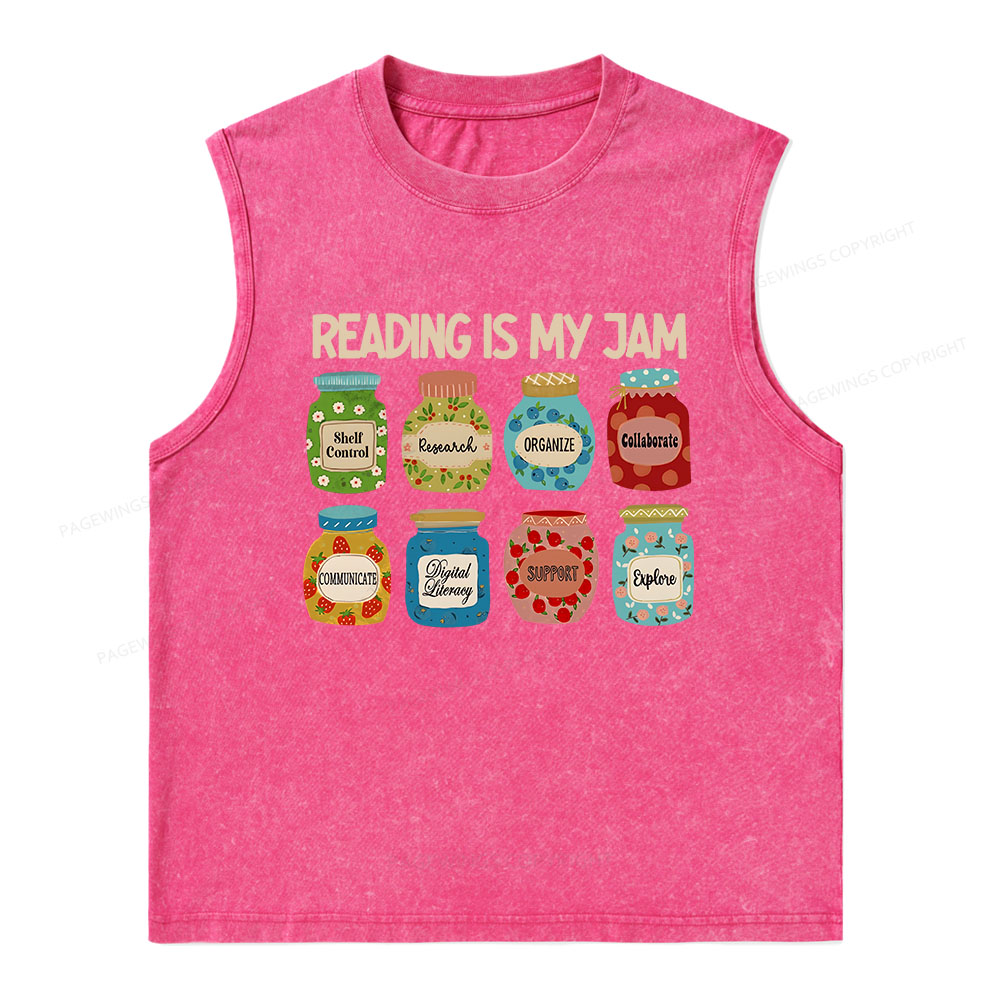 Pagewings Reading is My Jam Bookworm Unisex Washed Tank Top