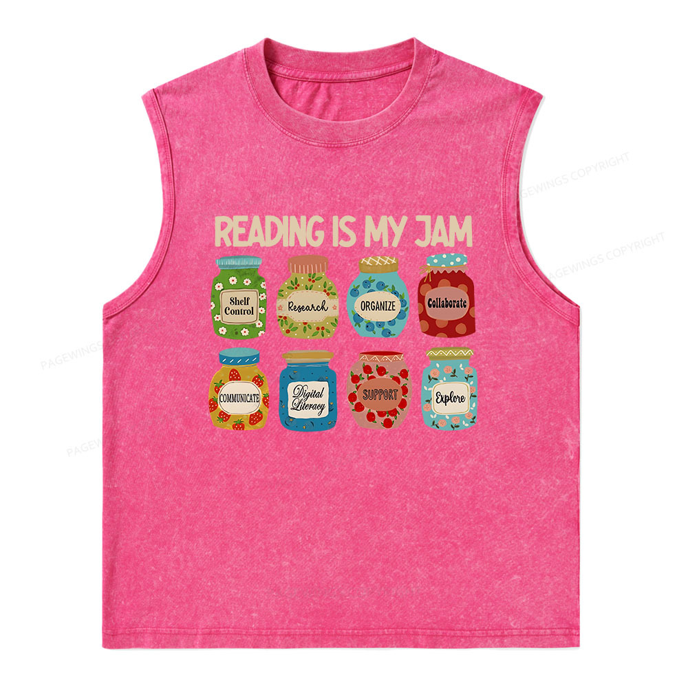 Pagewings Reading is My Jam Bookworm Unisex Washed Tank Top
