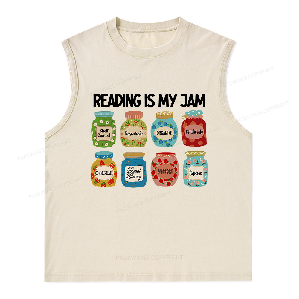 Pagewings Reading is My Jam Bookworm Unisex Washed Tank Top