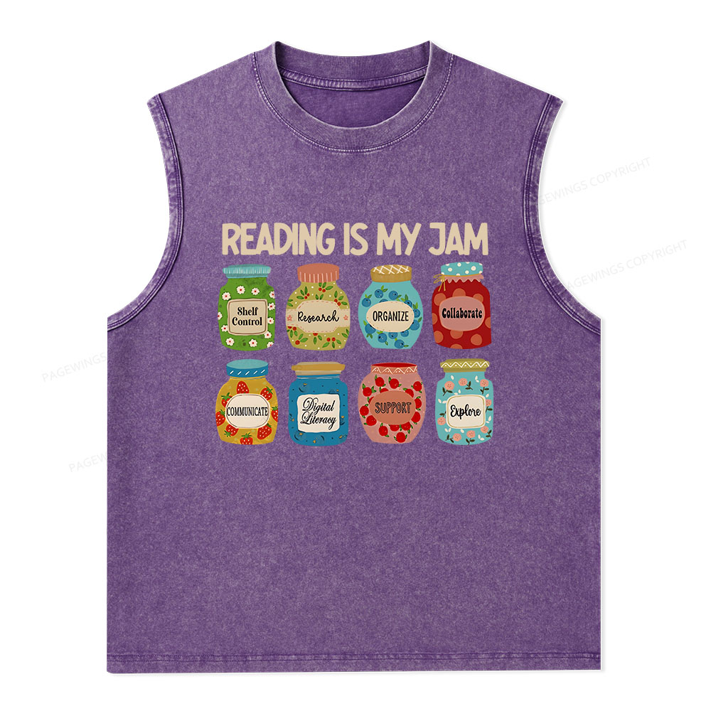 Pagewings Reading is My Jam Bookworm Unisex Washed Tank Top