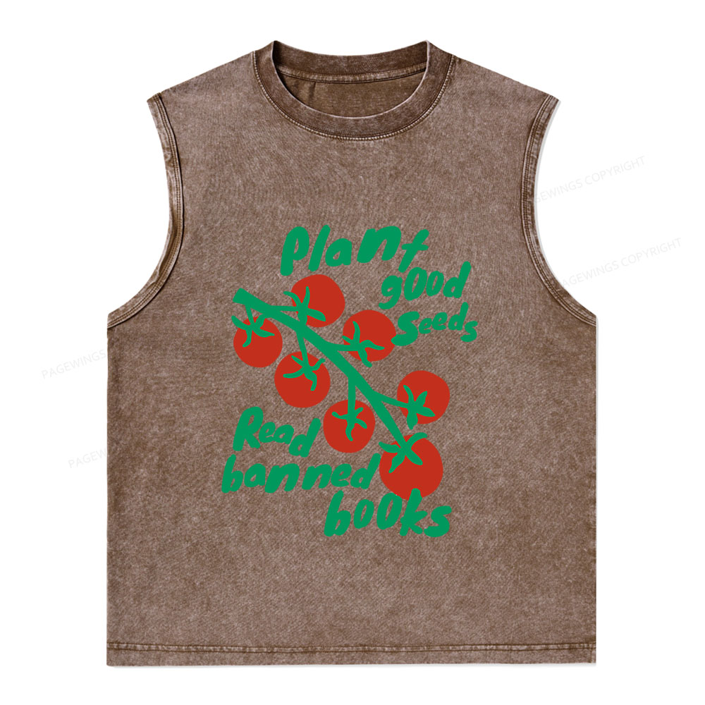 Pagewings Plant Good Seeds Read Banned Books Unisex Washed Tank Top