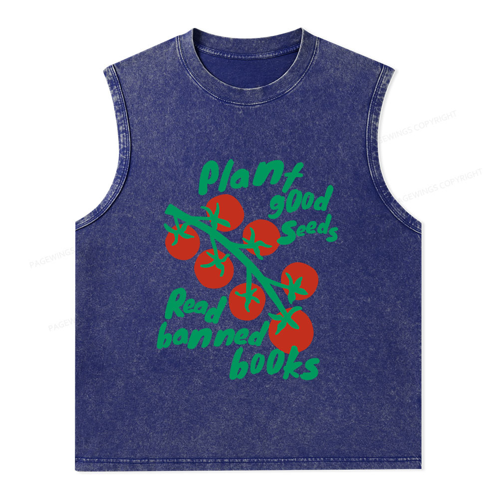 Pagewings Plant Good Seeds Read Banned Books Unisex Washed Tank Top