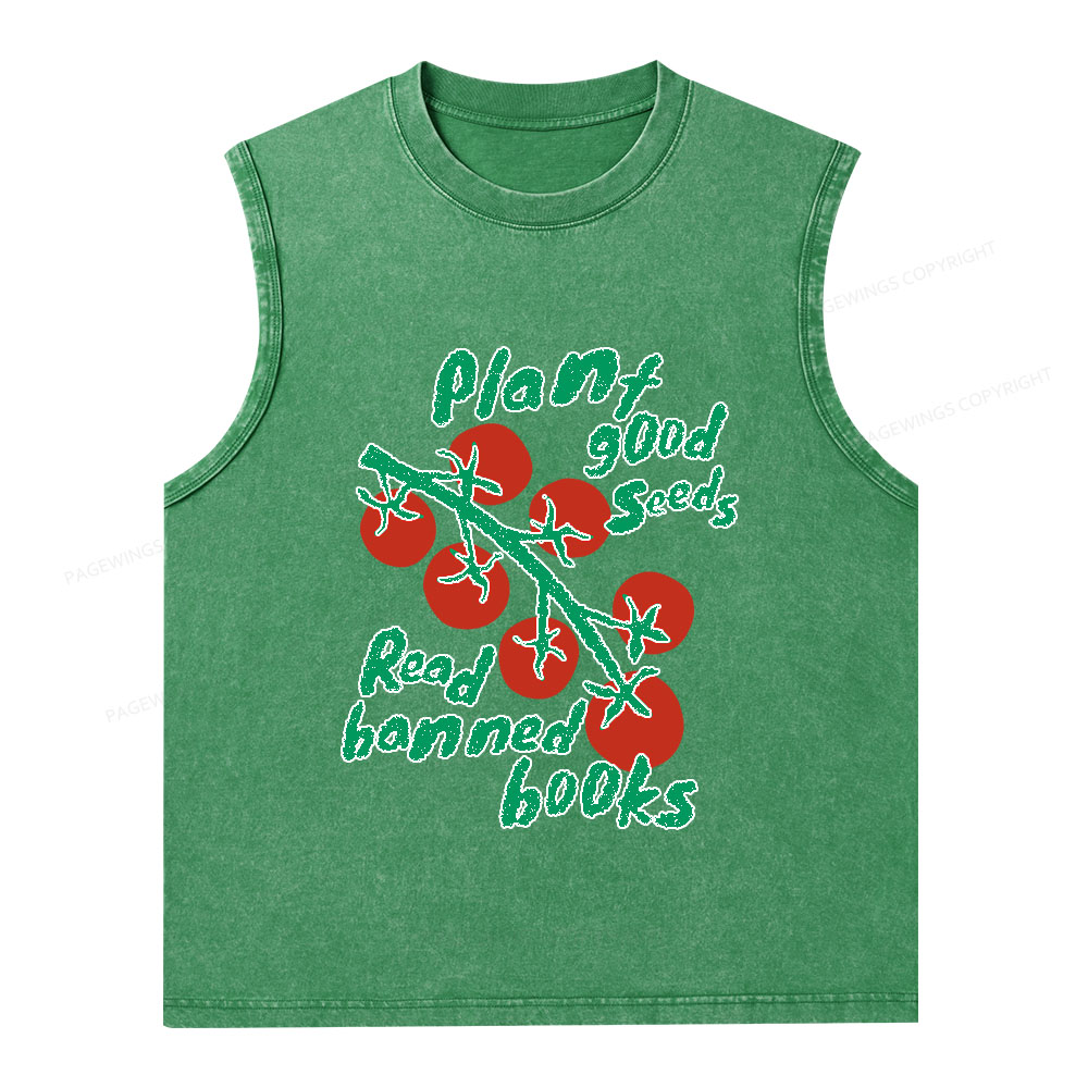 Pagewings Plant Good Seeds Read Banned Books Unisex Washed Tank Top