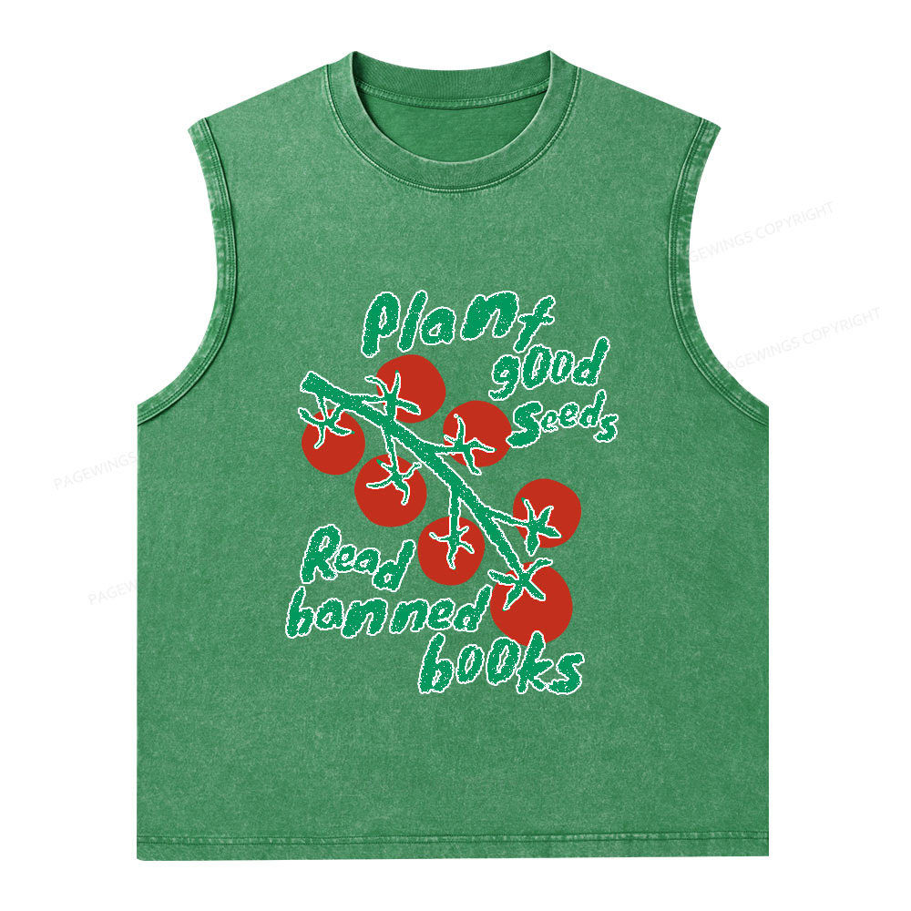 Pagewings Plant Good Seeds Read Banned Books Unisex Washed Tank Top