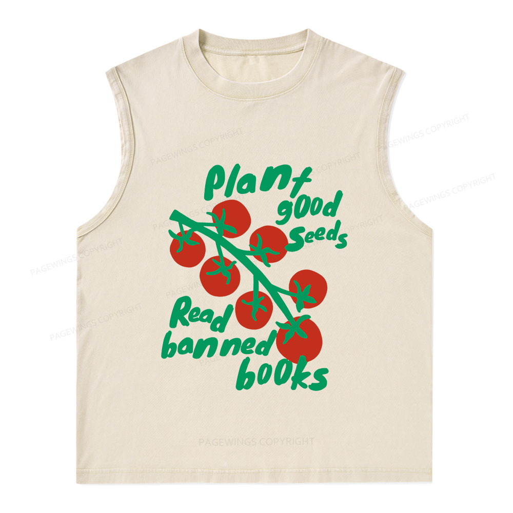 Pagewings Plant Good Seeds Read Banned Books Unisex Washed Tank Top