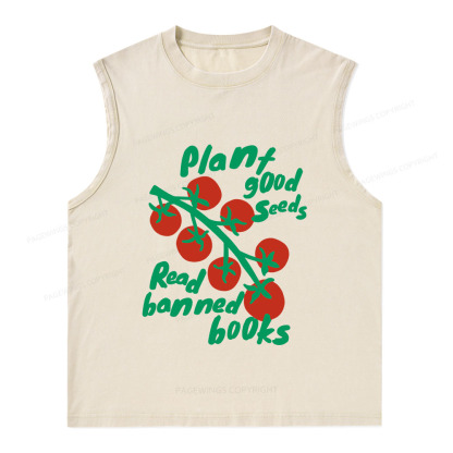 Pagewings Plant Good Seeds Read Banned Books Unisex Washed Tank Top