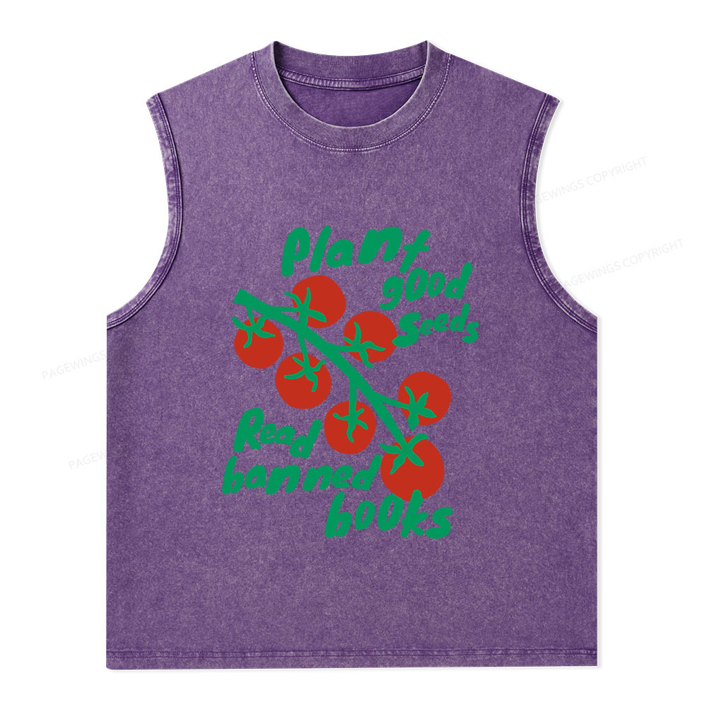 Pagewings Plant Good Seeds Read Banned Books Unisex Washed Tank Top
