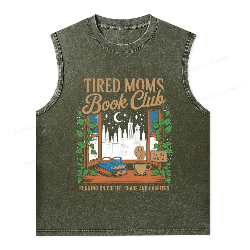 Pagewings Tired Moms Book Club Unisex Washed Tank Top