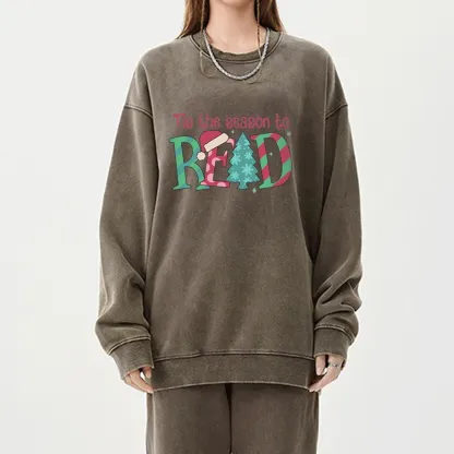 Pagewings   Christmas Reading Unisex Washed Sweatshirt