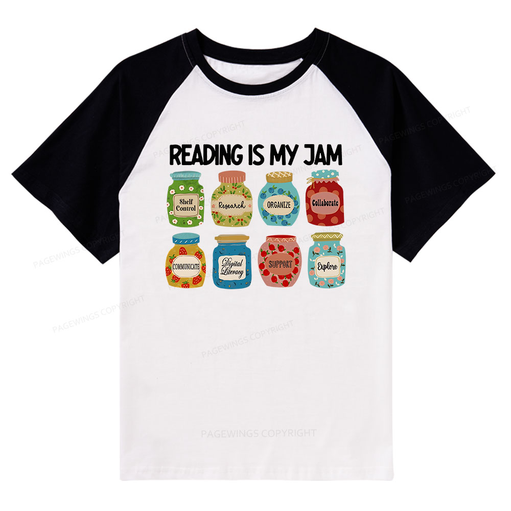 Pagewings Reading is My Jam Bookworm Raglan T-shirt
