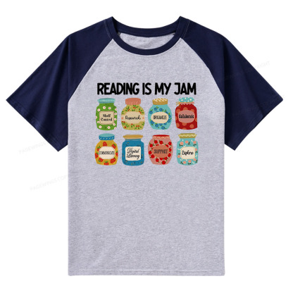 Pagewings Reading is My Jam Bookworm Raglan T-shirt