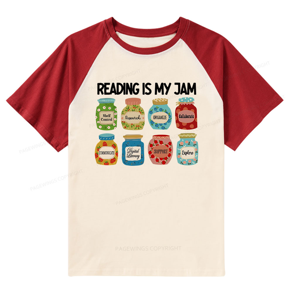 Pagewings Reading is My Jam Bookworm Raglan T-shirt
