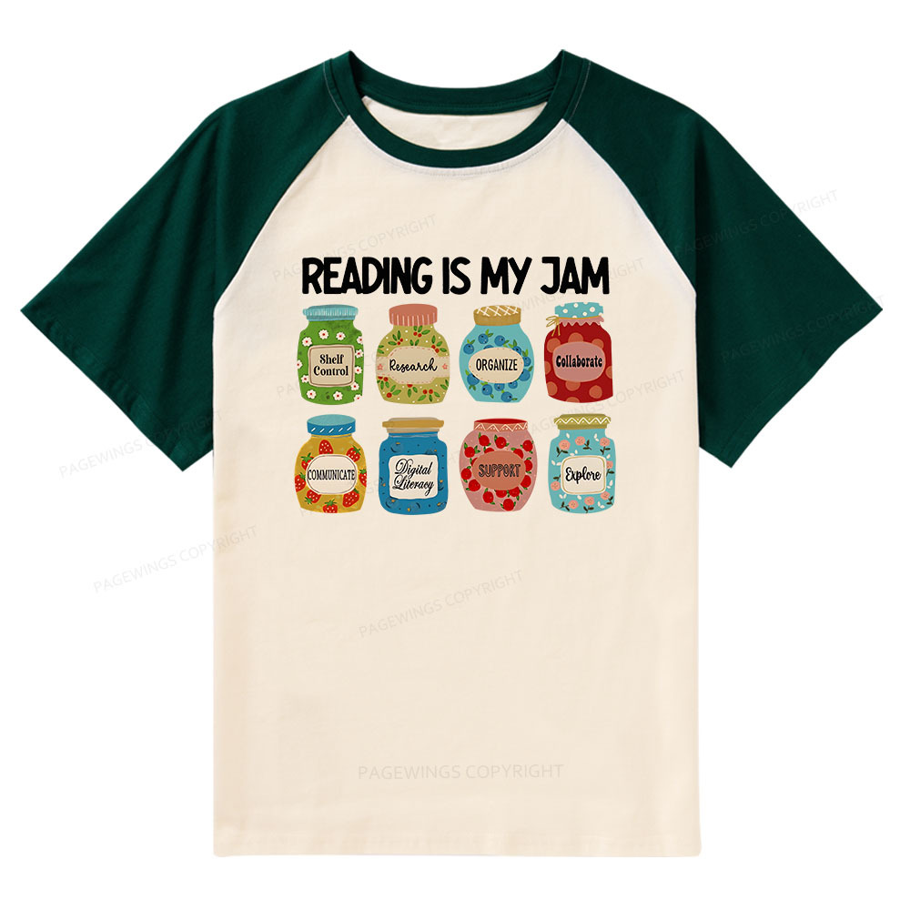 Pagewings Reading is My Jam Bookworm Raglan T-shirt
