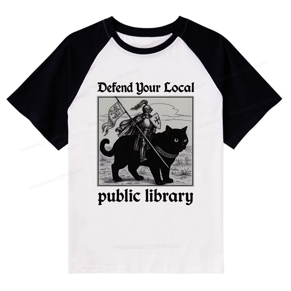 Pagewings Defend Your Local public library Raglan T-shirt