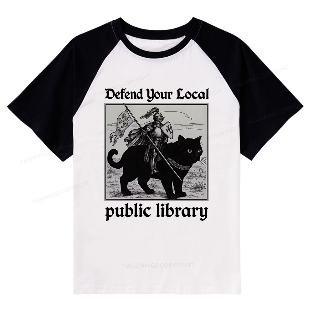 Pagewings Defend Your Local public library Raglan T-shirt